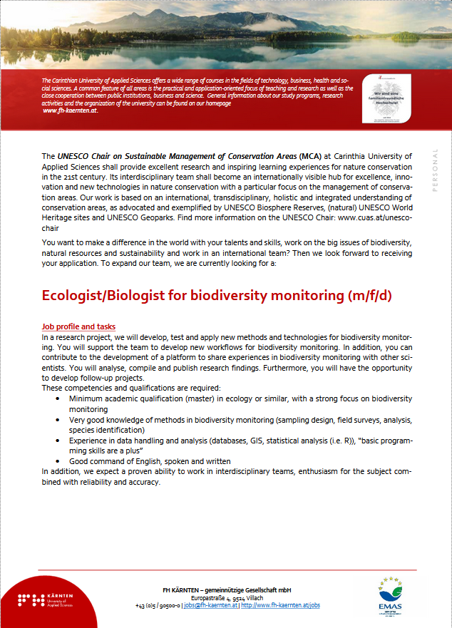 Ecologist/Biologist for biodiversity monitoring (m/f/d)