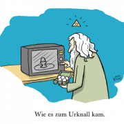 Titelbild: Urknall. Quelle: Dorthe Landschulz. Aus: Wissenschaftliche Cartoons. Holzbaum-Verlag